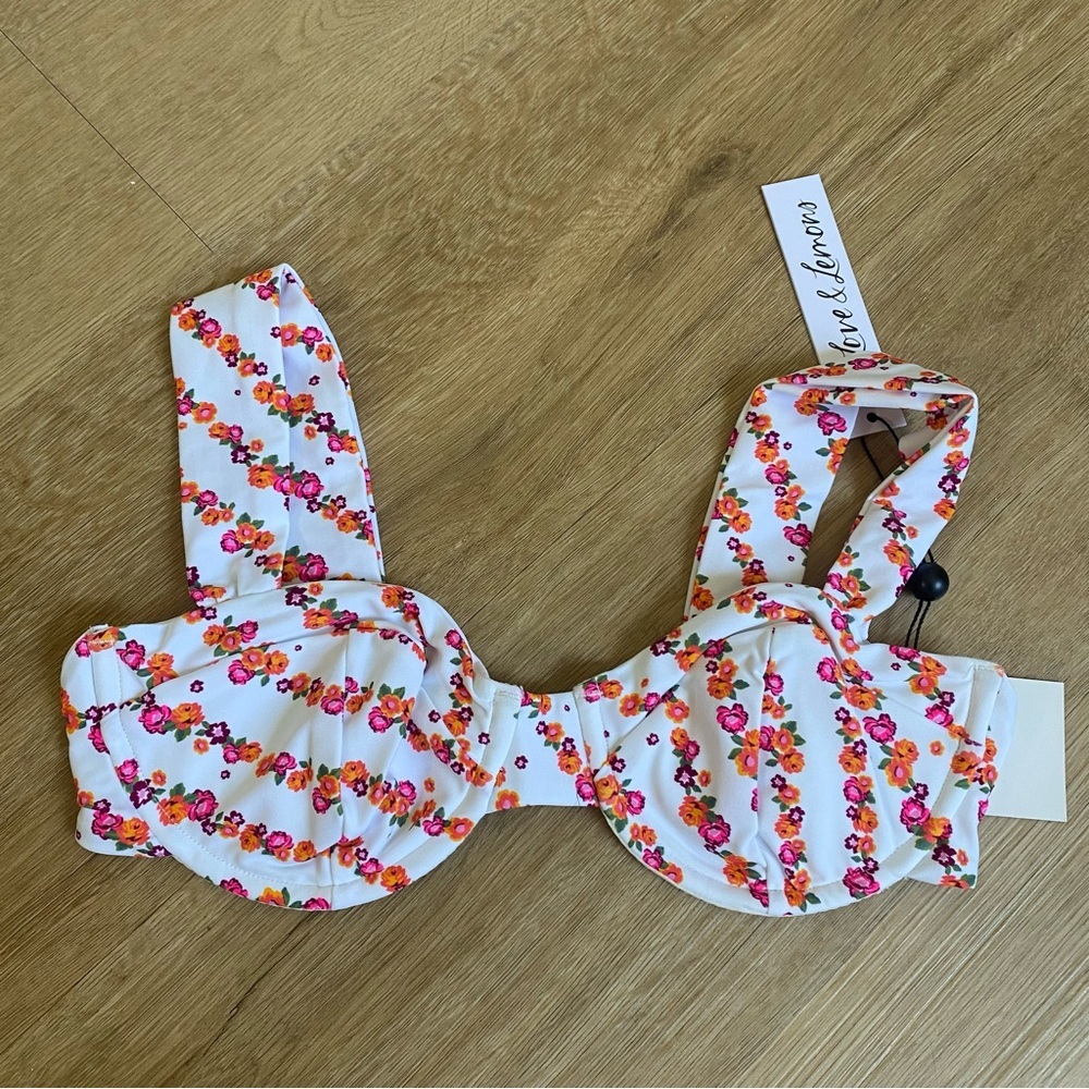 For Love and Lemons Floral White Bikini Top